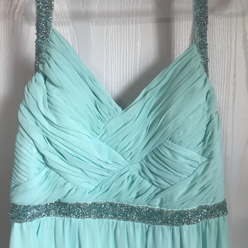 Calvin Klein Long Blue Dress, Chiffon w/beading